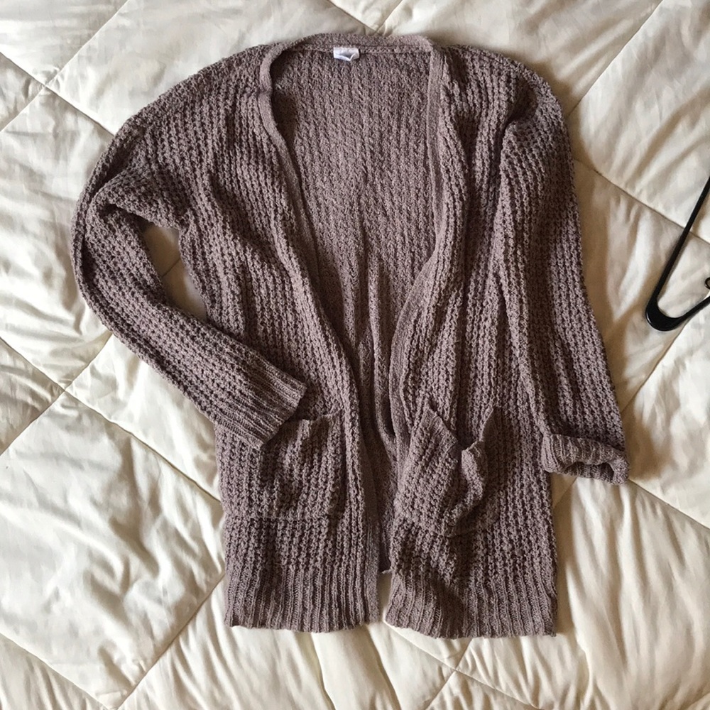 Brown/grey knit cardigan sweater